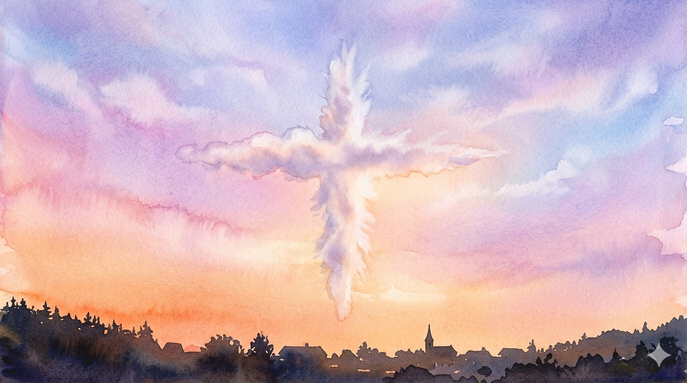 十字雲 スピリチュアル 朝焼けの空 守護 サイン 水彩イラスト