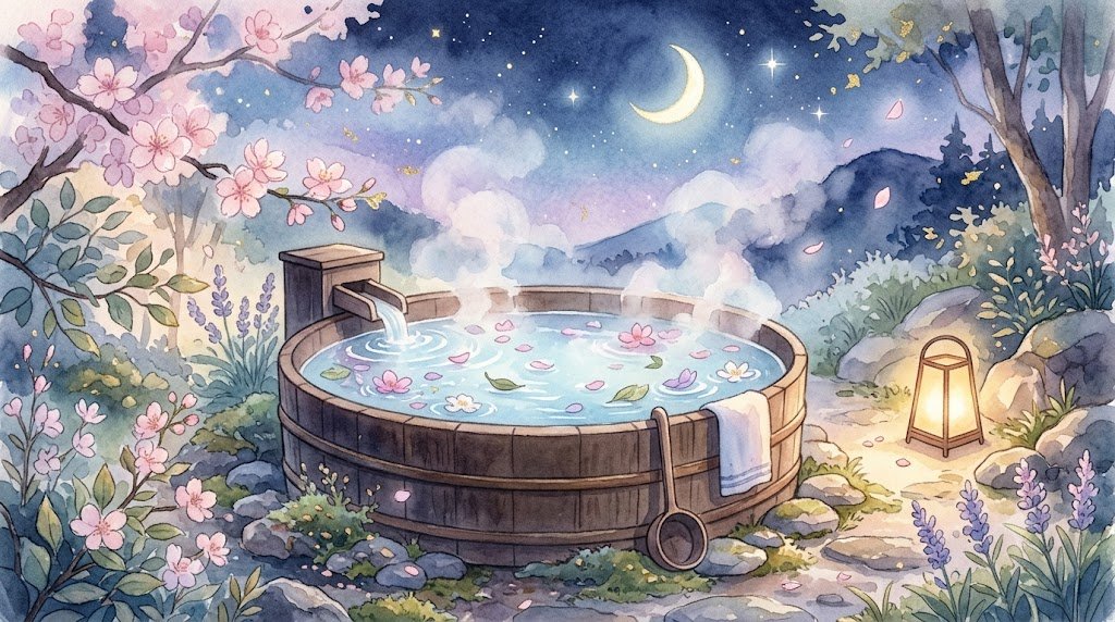 お風呂の夢を象徴する水彩パステルイラスト