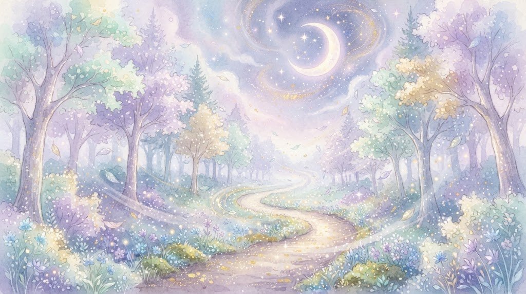 追われる夢のイメージ｜月夜の小径と水彩パステルの幻想的な情景